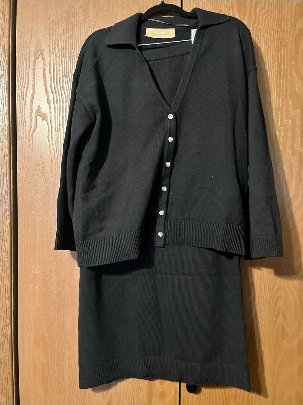 Free-est by Free People Black Knit Skirt Set with Button Cardigan
